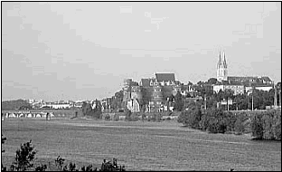 Angers across the River Maine, with the cathedral spires beyond