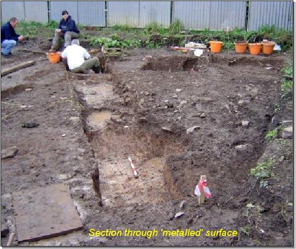 Section through the 'metalled' surface at Chorlton Fold