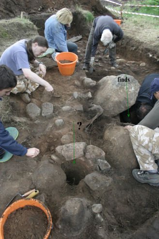 Excavating the stone features at Lady Hill
