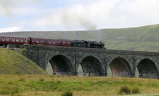 A steam special crossing Ribblehead Viaduct