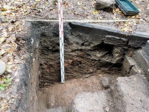 Section through the deposits, with the ranging pole