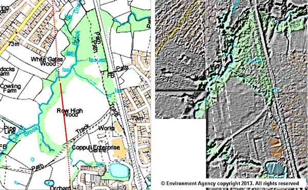 Map and LiDAR image of Row High Wood