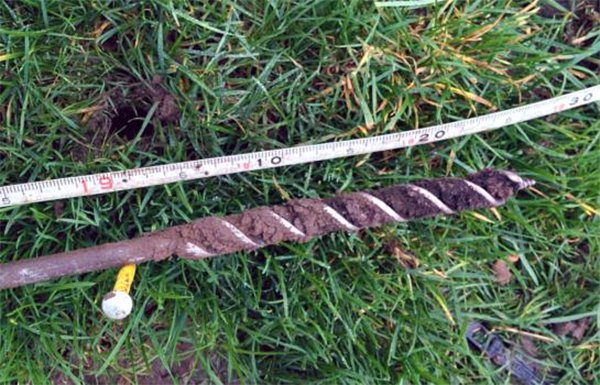 A core from the ditch, with dark organic fill at its end